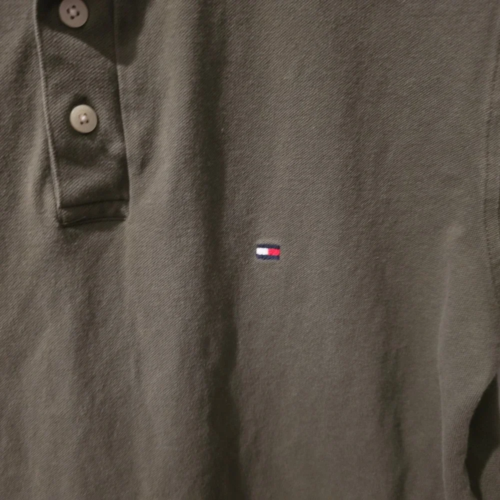 Tommy Hilfiger Mens Slim Fit Stretch Polo Shirt Olive Green Large Short Sleeve